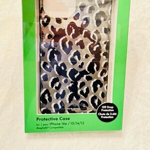 NIB♠️🆕Kate Spade ♠️ 🆕 Apple Glitter Leopard Print iPhone 13/14/15 l/16e Case🐆♠️